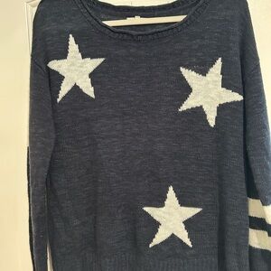 Maurices Blue and White Crew Neck Sweater with Star Accents
